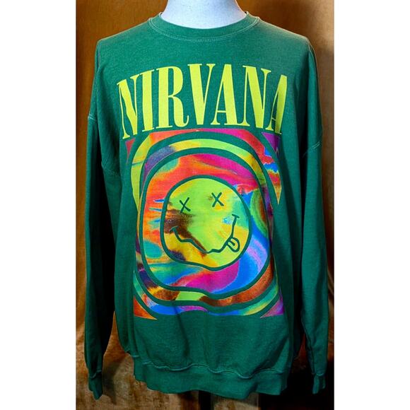 NIRVANA Tops - Women’s Size XL Nirvana Graphic Tee – Oversized Fit – Green Tie-Dye Psychedelic